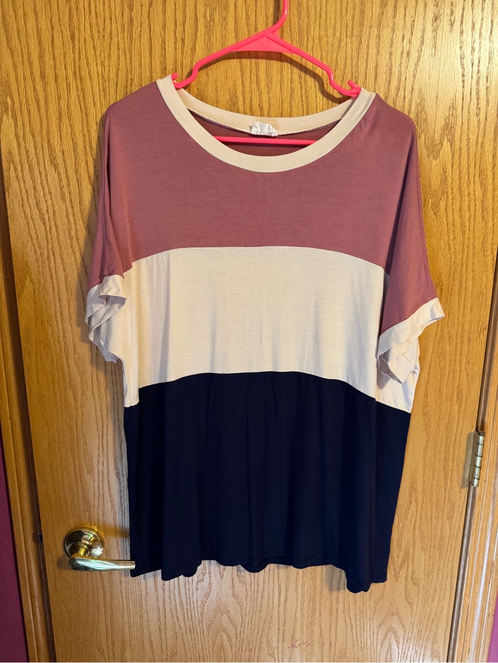 Lovely Melody Mauve, Cream & Navy Colorblock Short Sleeve Tee
